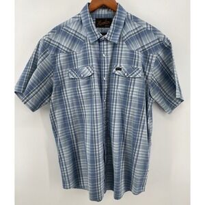 Howler Brothers Western Snap Shirt Mens XL Blue Plaid Gaucho Short Sleeve Pearl